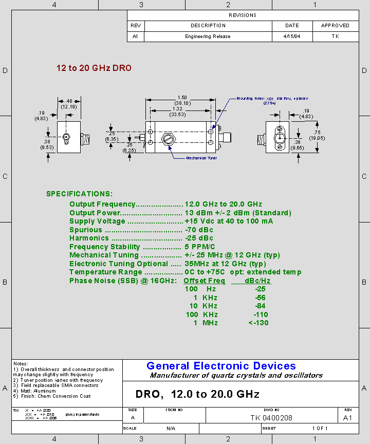 DRO 12.0 to 20 GHz