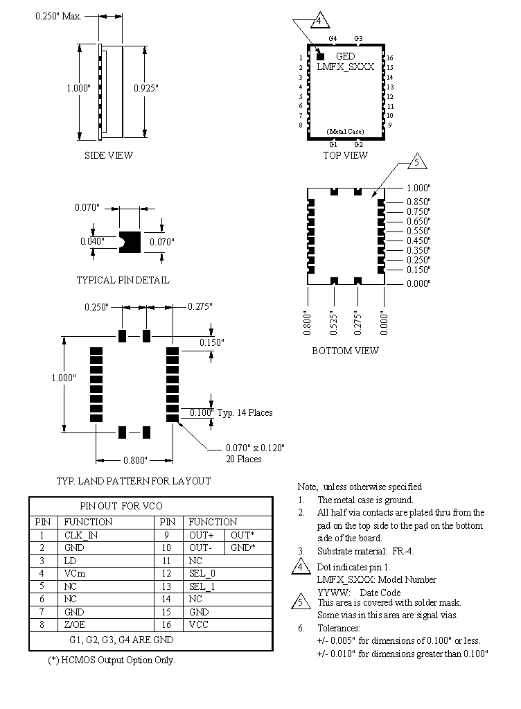 LMFX_S Outline Drawing and Pin Out